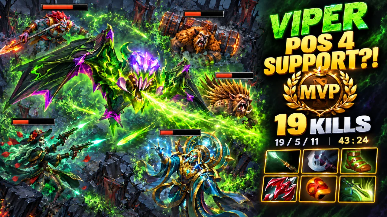 Viper Position 4 Support?! 19 Kills at Match MVP | Dota 2