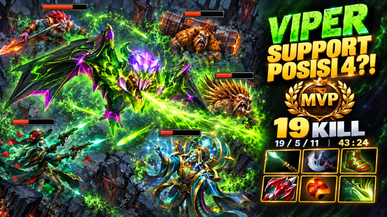 Viper Support Posisi 4?! 19 Kill dan Match MVP | Dota 2
