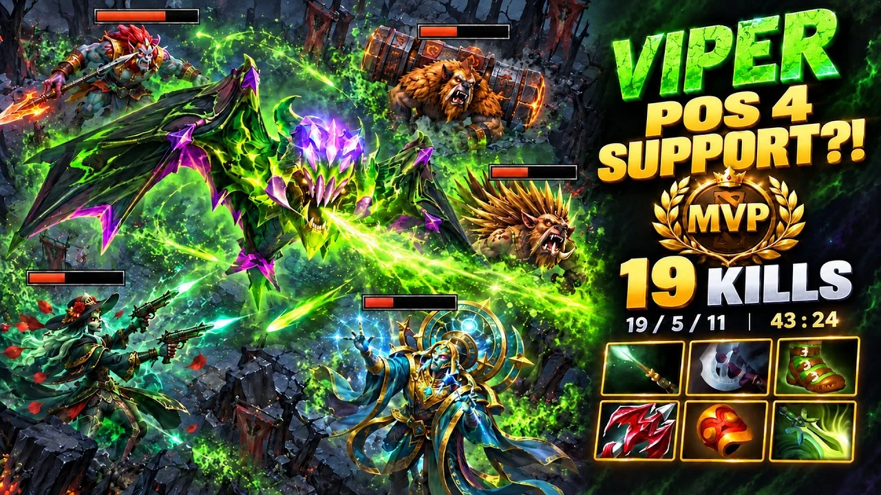Төртүнчү орунга Viper?! 19 өлтүрүү жана MVP | Dota 2