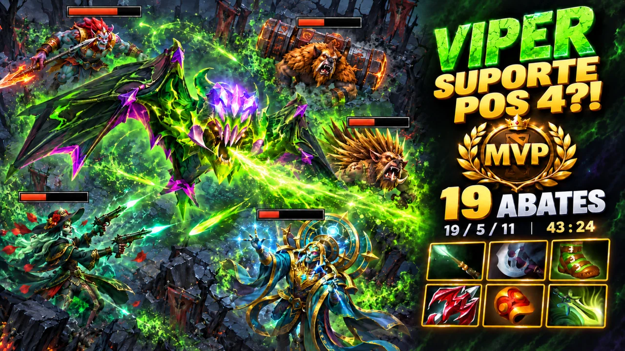 Viper suporte posição 4?! 19 abates e MVP | Dota 2