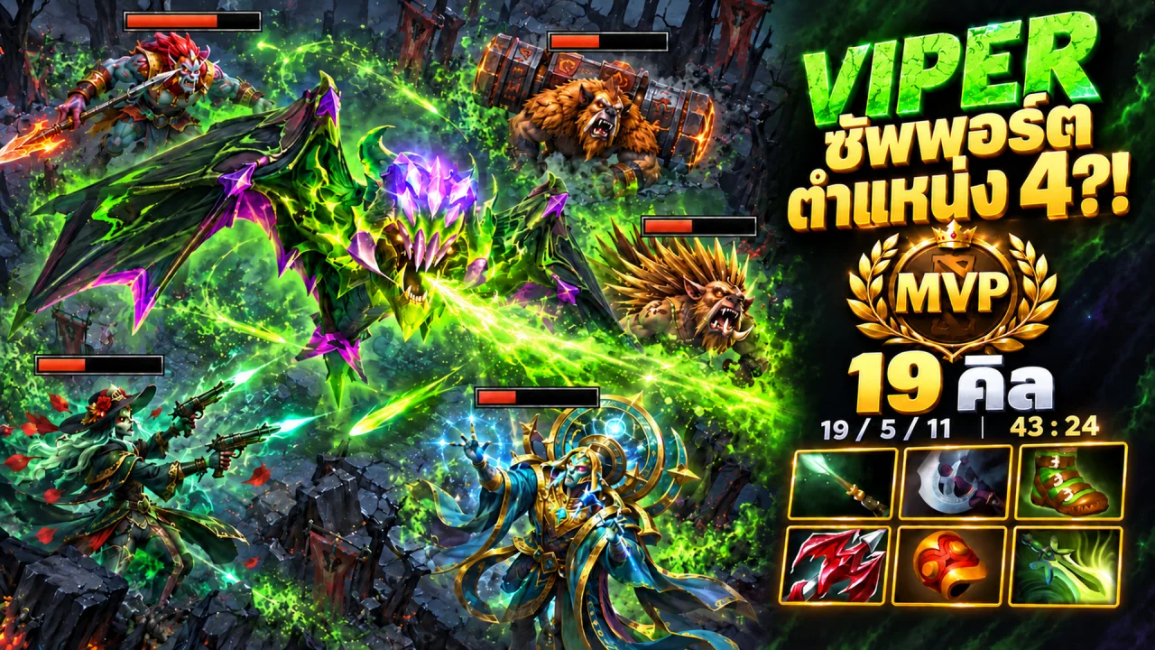 ไวเปอร์ซัพพอร์ตตำแหน่ง 4?! 19 คิล และ MVP | Dota 2