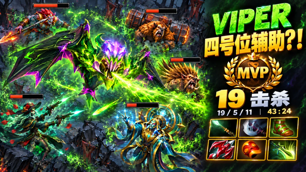 四号位辅助毒龙？！19次击杀与全场MVP | Dota 2