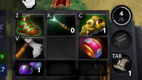 Items and available actions in the game inventory