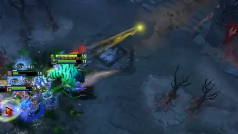 Teamfight from an OOPS DOTA recording: hero positions and available actions