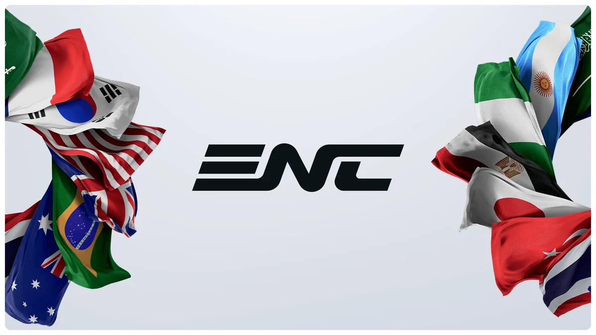 Esports Nations Cupin virallinen kuva maiden lippuineen ja ENC-logoineen